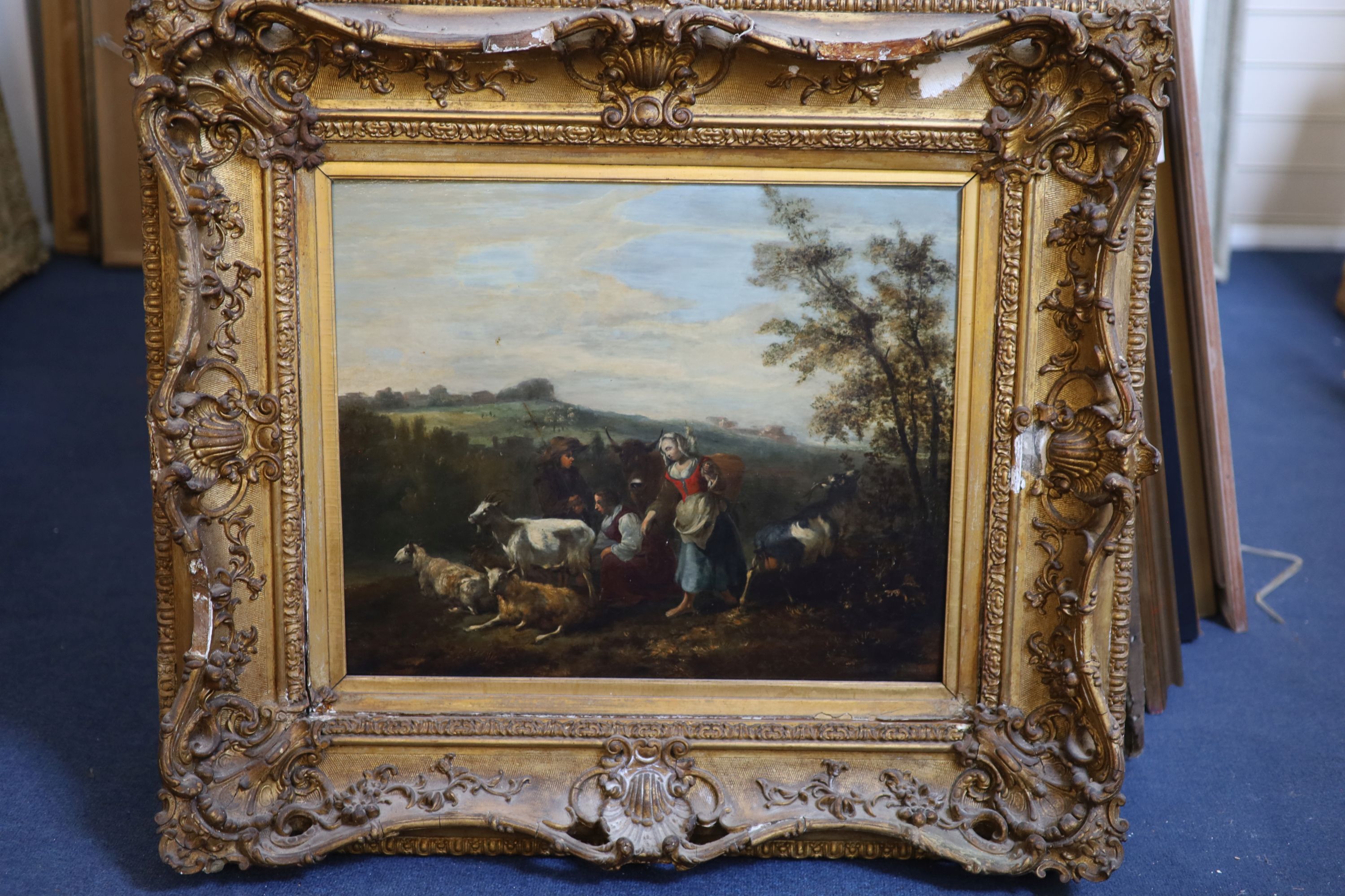 Late 18th century Flemish School, Shepherdess in a landscape